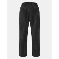 Men Striped Print Business Stick Wide Legged Back Pockets Suit Pants