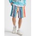 Men Colorful Striped Holiday Loose Drawstring Shorts With Pocket