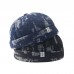 Men Denim Distressed Ripped Trendy All  match Adjustable Brimless Beanie Landlord Caps Skull Caps