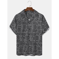 Mens Loop Overlay Print Buttons Short Sleeve Shirts