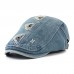 Collrown Men Denim Distressed Frayed Breathable Sunshade Short Brim Casual Vintage Forward Hats Beret Flat Caps