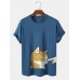 Mens Cute Cat Graphic Crew Neck Cotton Short Sleeve T  Shirts