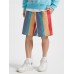 Men Colorful Striped Holiday Loose Drawstring Shorts With Pocket