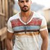 【24-hour shipping out】Men's Retro Casual Shabby Striped Printed V-Neck Short Sleeve T-Shirt MTA2517D8TO